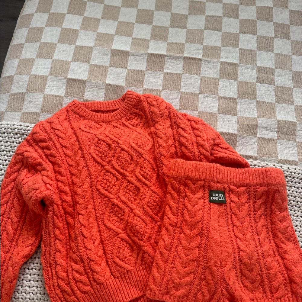 Daily Drill Orange Cable Knit Sweater and Shorts Set